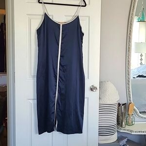 Sensara 2X dark midnight blue & white silky nightie/neglige adjustable straps